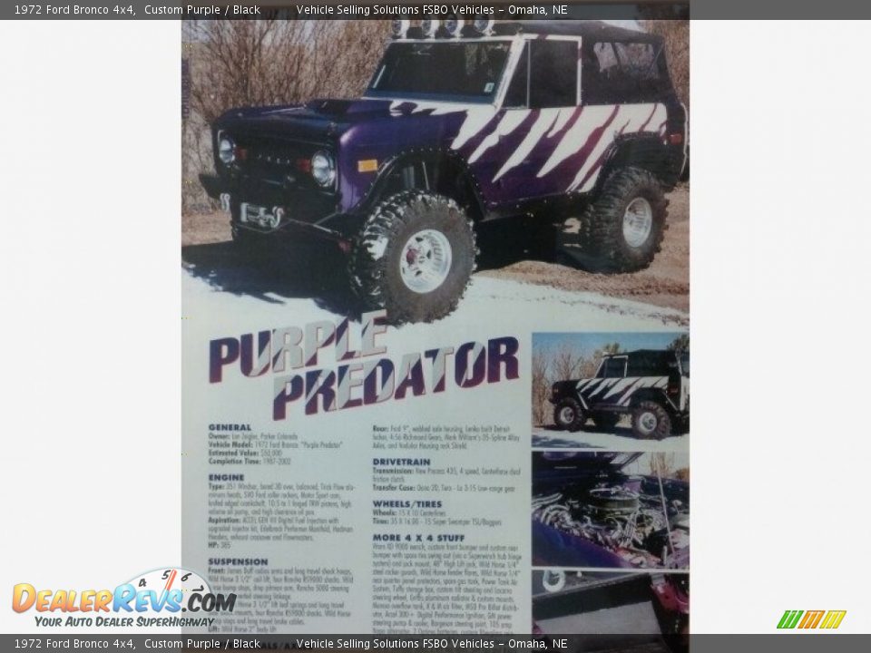 1972 Ford Bronco 4x4 Custom Purple / Black Photo #12