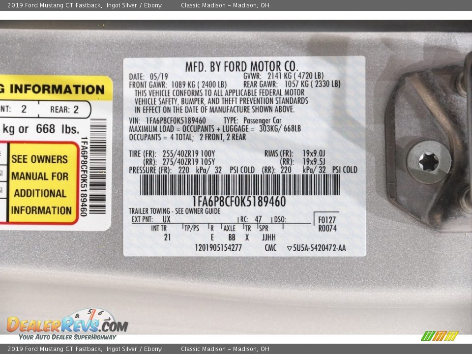 2019 Ford Mustang GT Fastback Ingot Silver / Ebony Photo #25