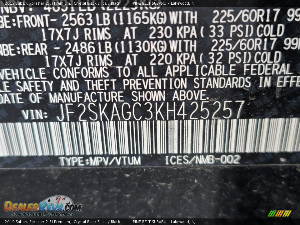 2019 Subaru Forester 2.5i Premium Crystal Black Silica / Black Photo #36