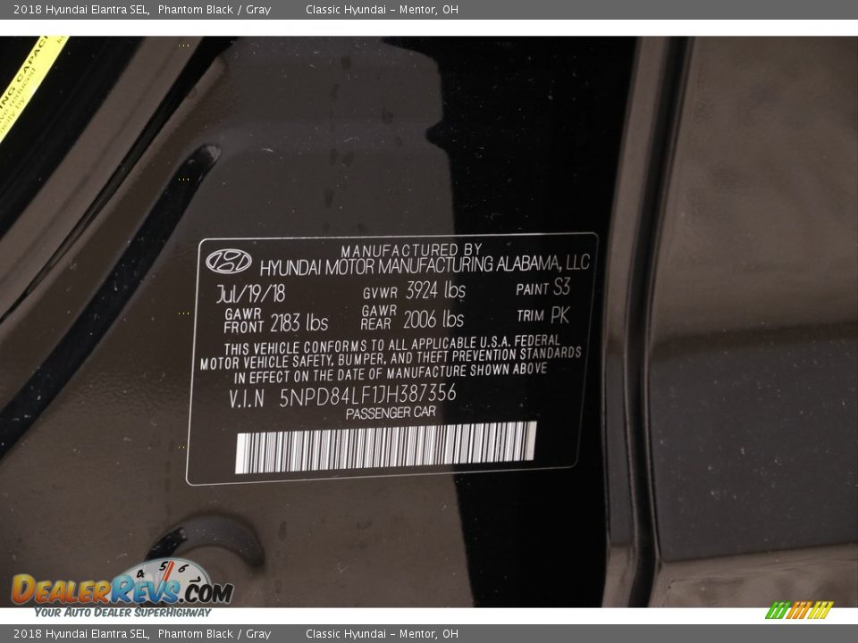 2018 Hyundai Elantra SEL Phantom Black / Gray Photo #19
