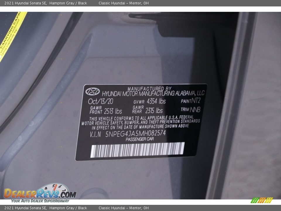 2021 Hyundai Sonata SE Hampton Gray / Black Photo #18