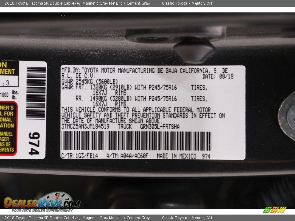 2018 Toyota Tacoma SR Double Cab 4x4 Magnetic Gray Metallic / Cement Gray Photo #19