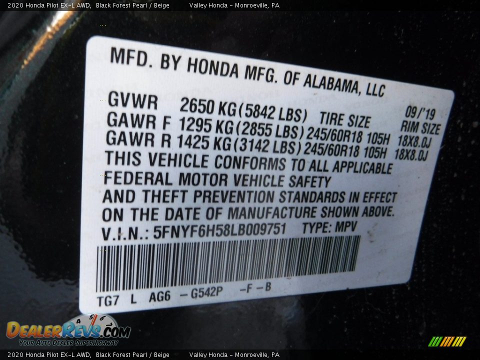 2020 Honda Pilot EX-L AWD Black Forest Pearl / Beige Photo #32