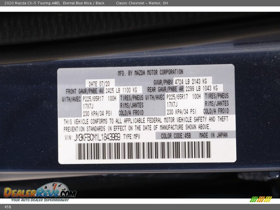 Mazda Color Code 45B Eternal Blue Mica