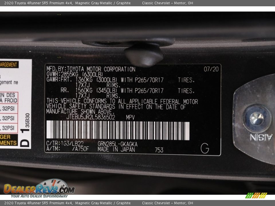 2020 Toyota 4Runner SR5 Premium 4x4 Magnetic Gray Metallic / Graphite Photo #21