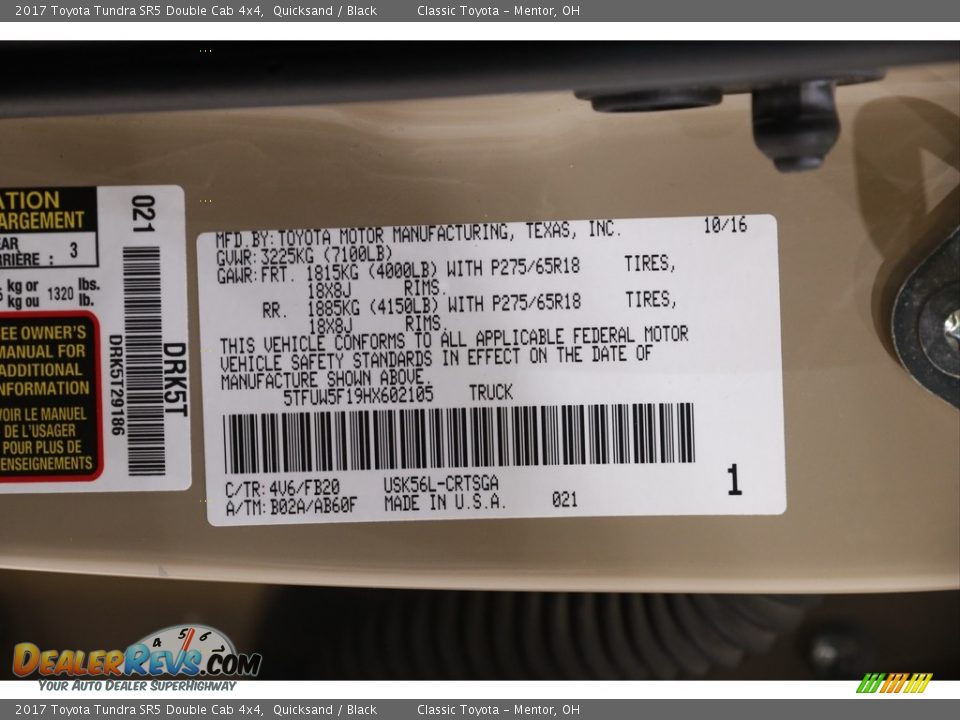 2017 Toyota Tundra SR5 Double Cab 4x4 Quicksand / Black Photo #20