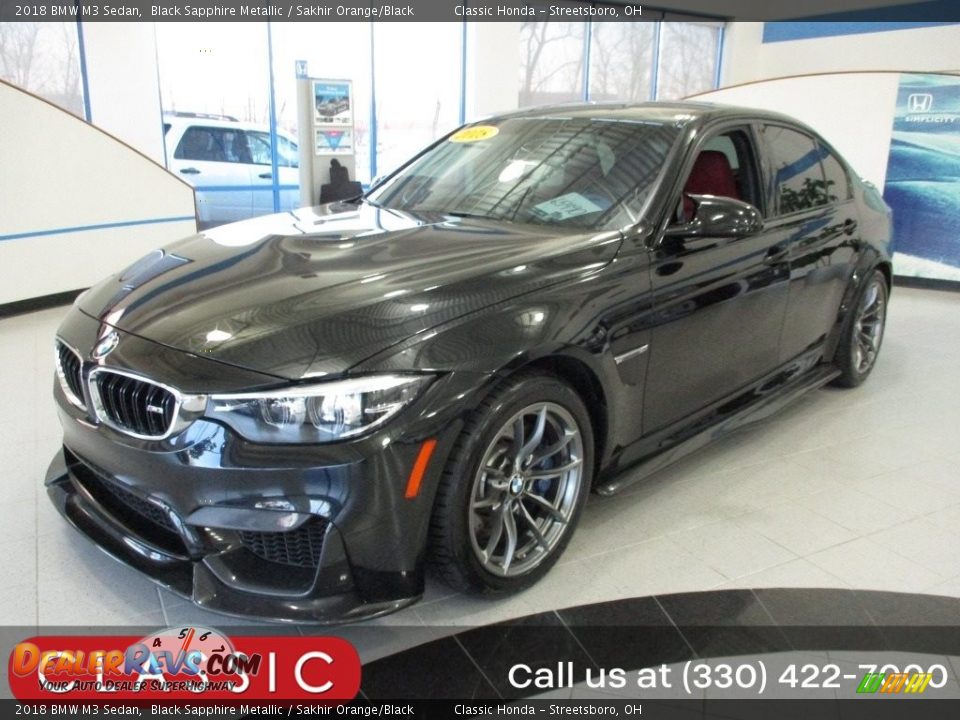 2018 BMW M3 Sedan Black Sapphire Metallic / Sakhir Orange/Black Photo #1