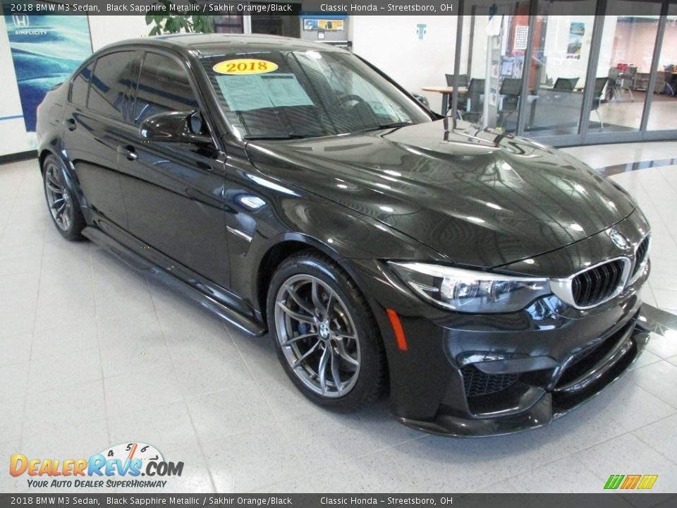 2018 BMW M3 Sedan Black Sapphire Metallic / Sakhir Orange/Black Photo #3
