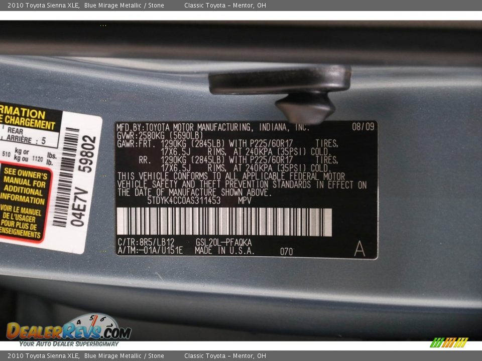 2010 Toyota Sienna XLE Blue Mirage Metallic / Stone Photo #25