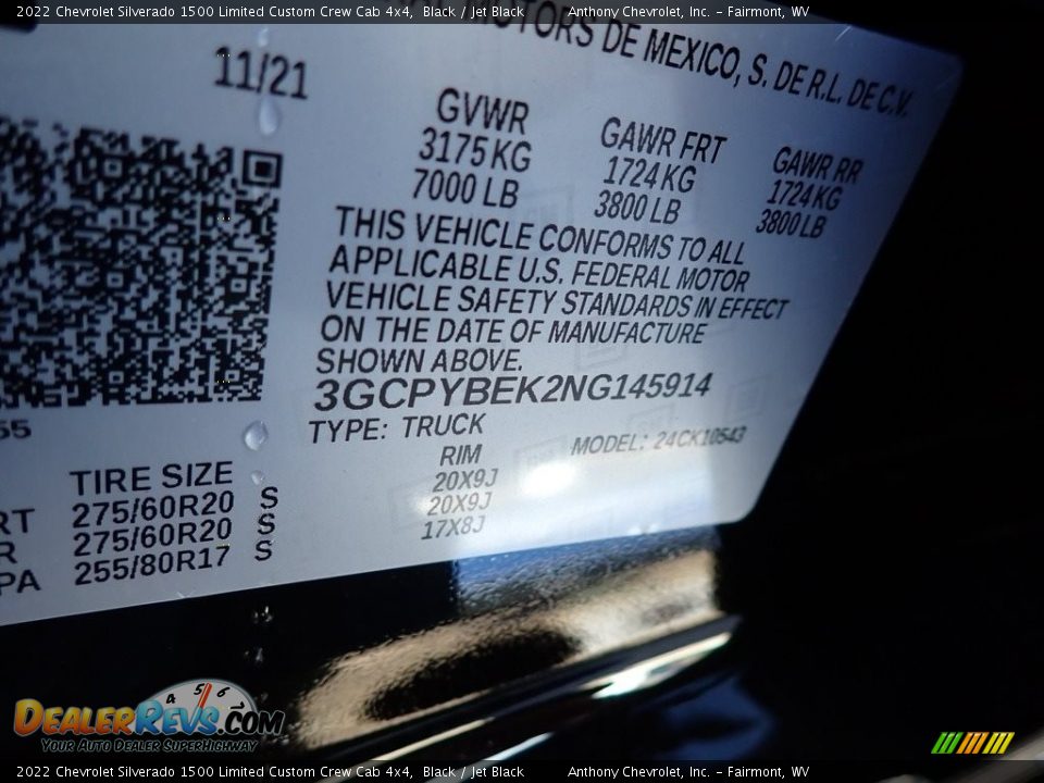 2022 Chevrolet Silverado 1500 Limited Custom Crew Cab 4x4 Black / Jet Black Photo #14