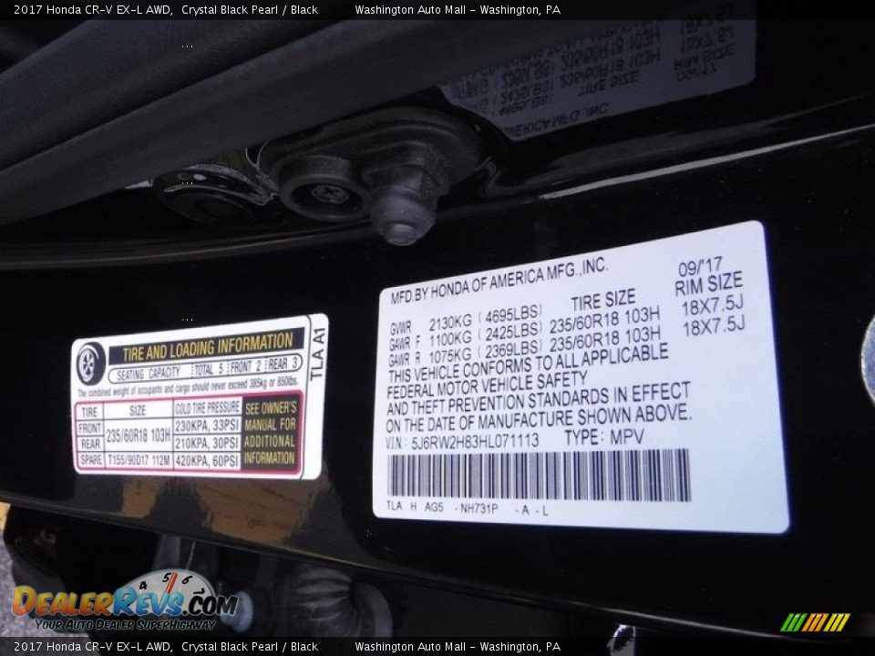 2017 Honda CR-V EX-L AWD Crystal Black Pearl / Black Photo #32