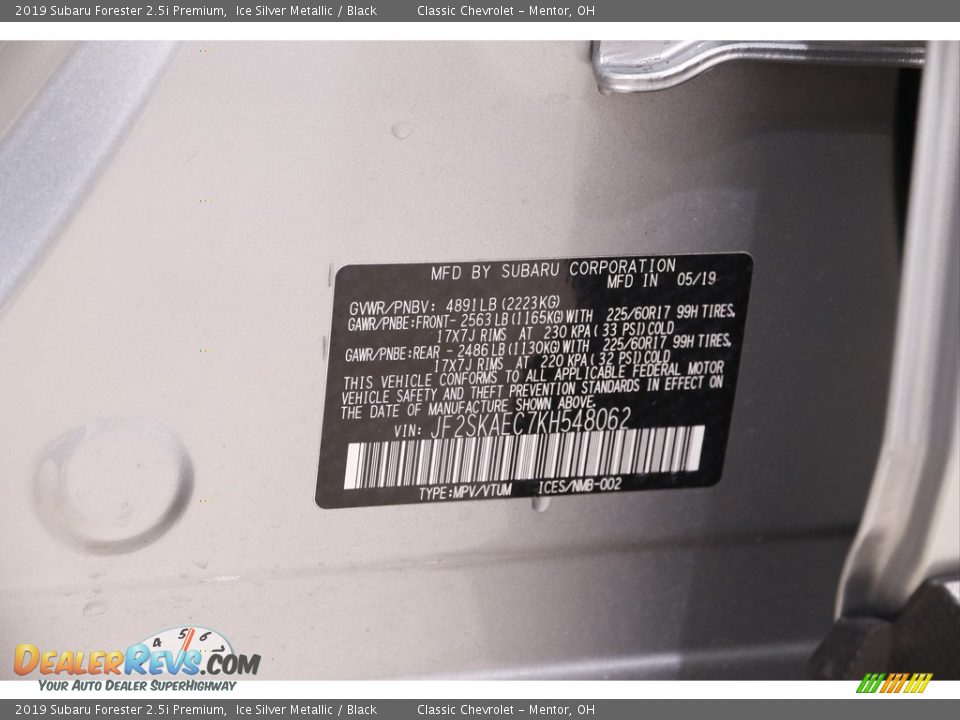 2019 Subaru Forester 2.5i Premium Ice Silver Metallic / Black Photo #21