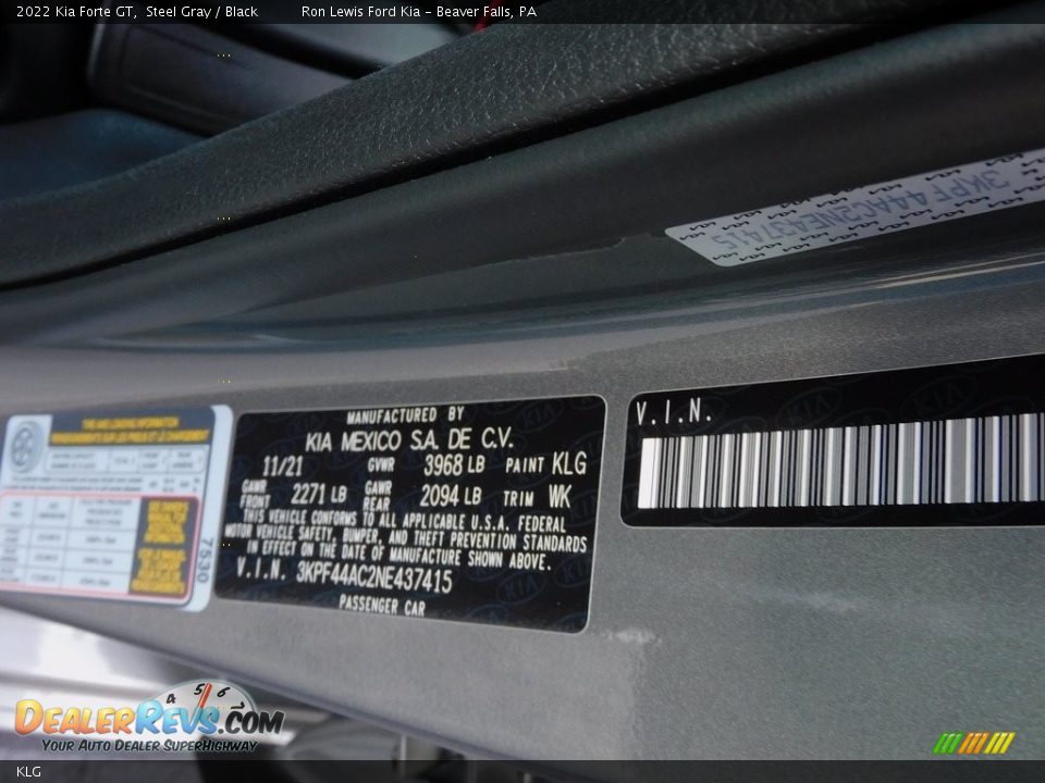 Kia Color Code KLG Steel Gray