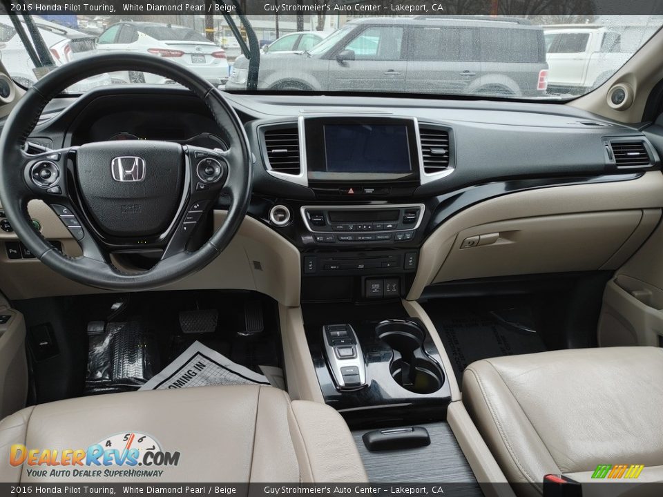 2016 Honda Pilot Touring White Diamond Pearl / Beige Photo #9