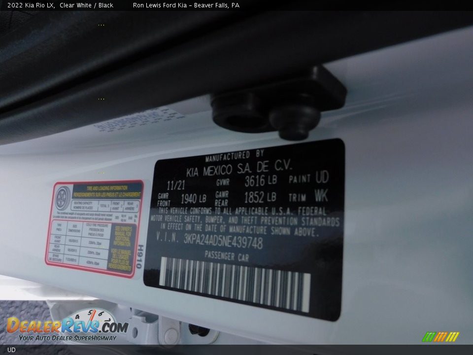 Kia Color Code UD Clear White