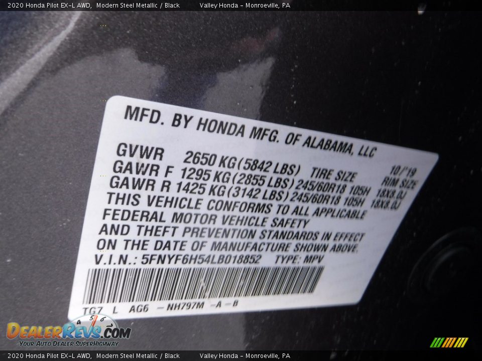 2020 Honda Pilot EX-L AWD Modern Steel Metallic / Black Photo #29