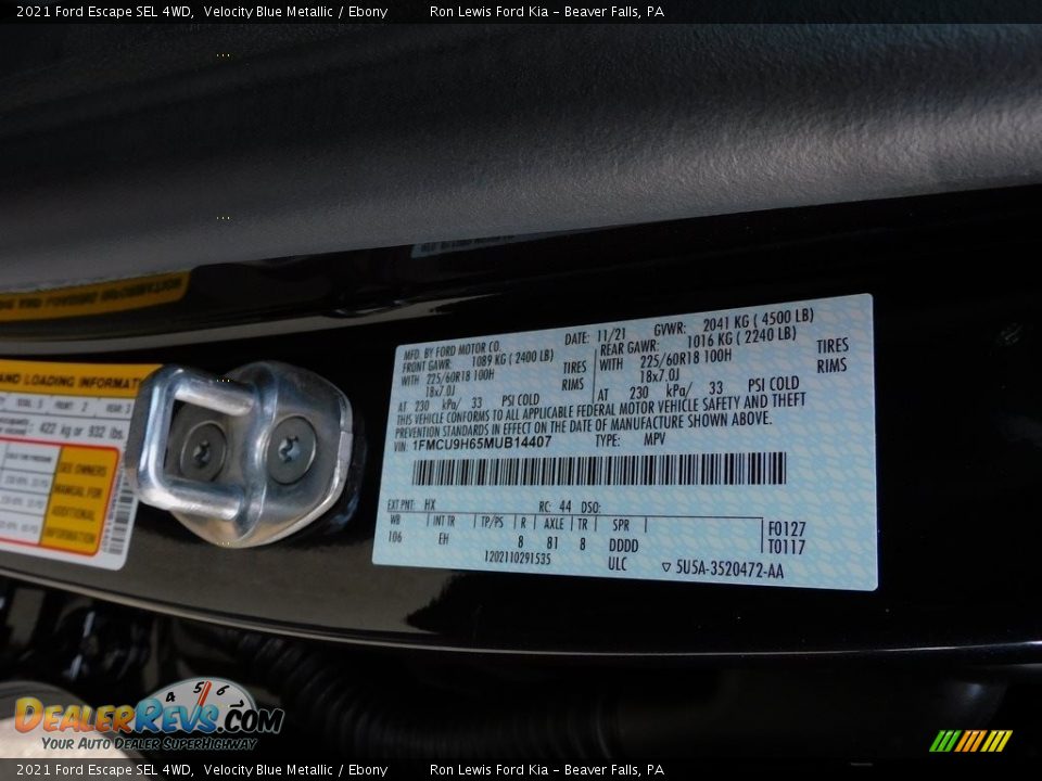 2021 Ford Escape SEL 4WD Velocity Blue Metallic / Ebony Photo #20