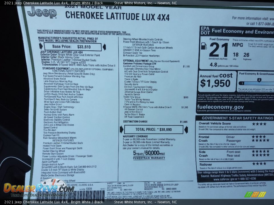 2021 Jeep Cherokee Latitude Lux 4x4 Bright White / Black Photo #29