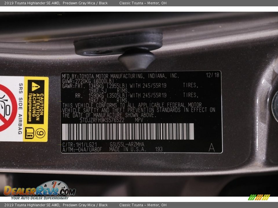 2019 Toyota Highlander SE AWD Predawn Gray Mica / Black Photo #22