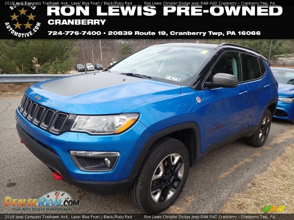 2018 Jeep Compass Trailhawk 4x4 Laser Blue Pearl / Black/Ruby Red Photo #1