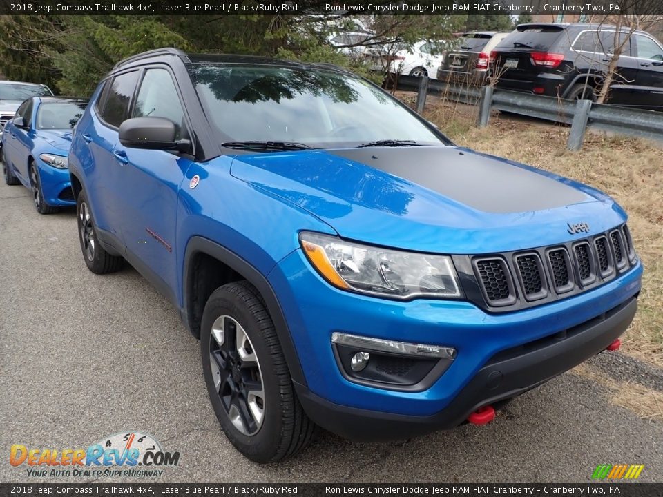 2018 Jeep Compass Trailhawk 4x4 Laser Blue Pearl / Black/Ruby Red Photo #3