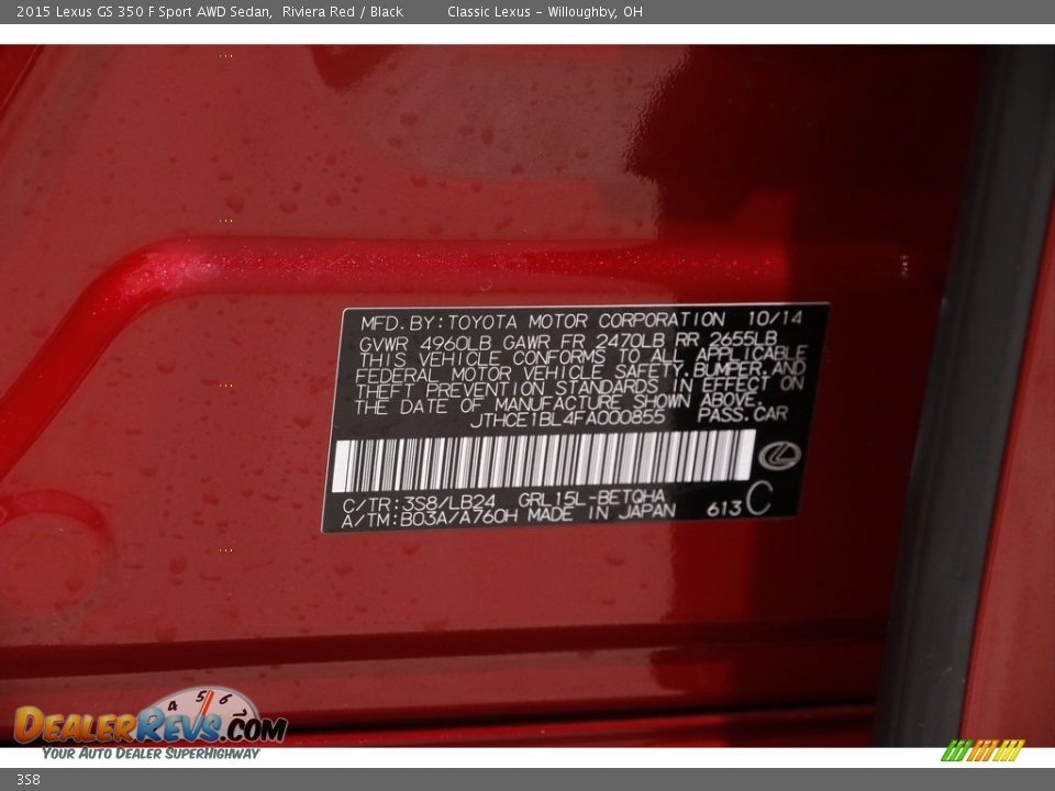 Lexus Color Code 3S8 Riviera Red