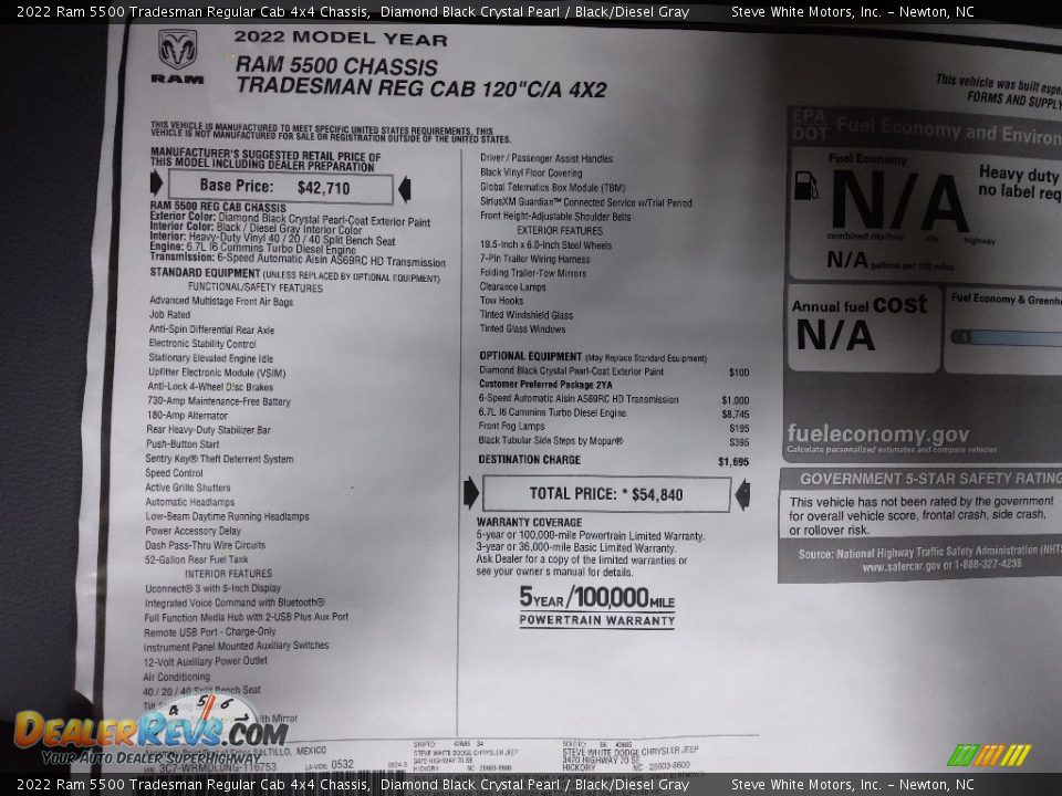 2022 Ram 5500 Tradesman Regular Cab 4x4 Chassis Diamond Black Crystal Pearl / Black/Diesel Gray Photo #21