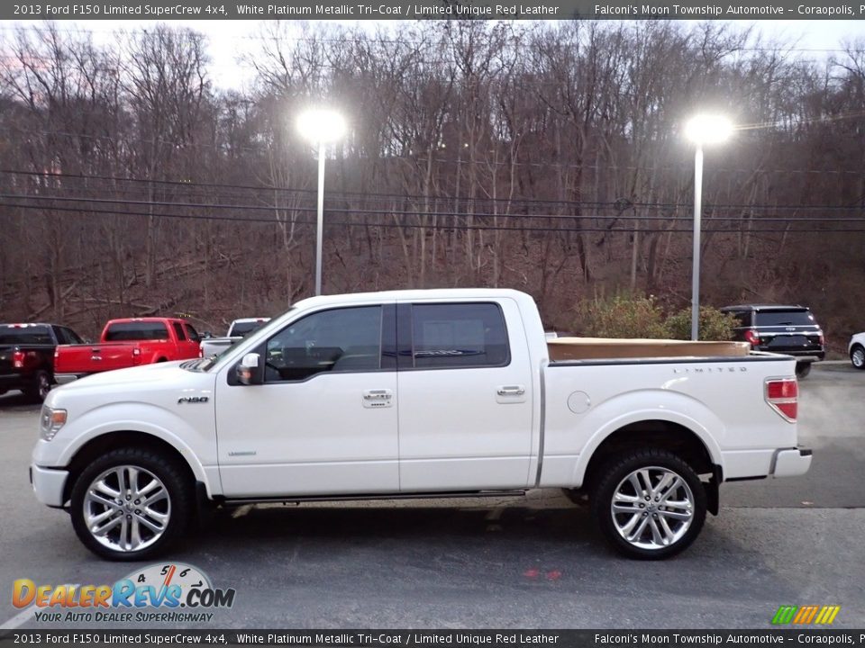 2013 Ford F150 Limited SuperCrew 4x4 White Platinum Metallic Tri-Coat / Limited Unique Red Leather Photo #5