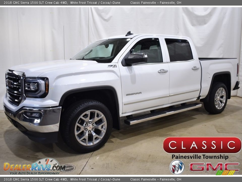 2018 GMC Sierra 1500 SLT Crew Cab 4WD White Frost Tricoat / Cocoa/­Dune Photo #1