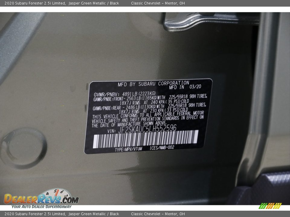 2020 Subaru Forester 2.5i Limited Jasper Green Metallic / Black Photo #28