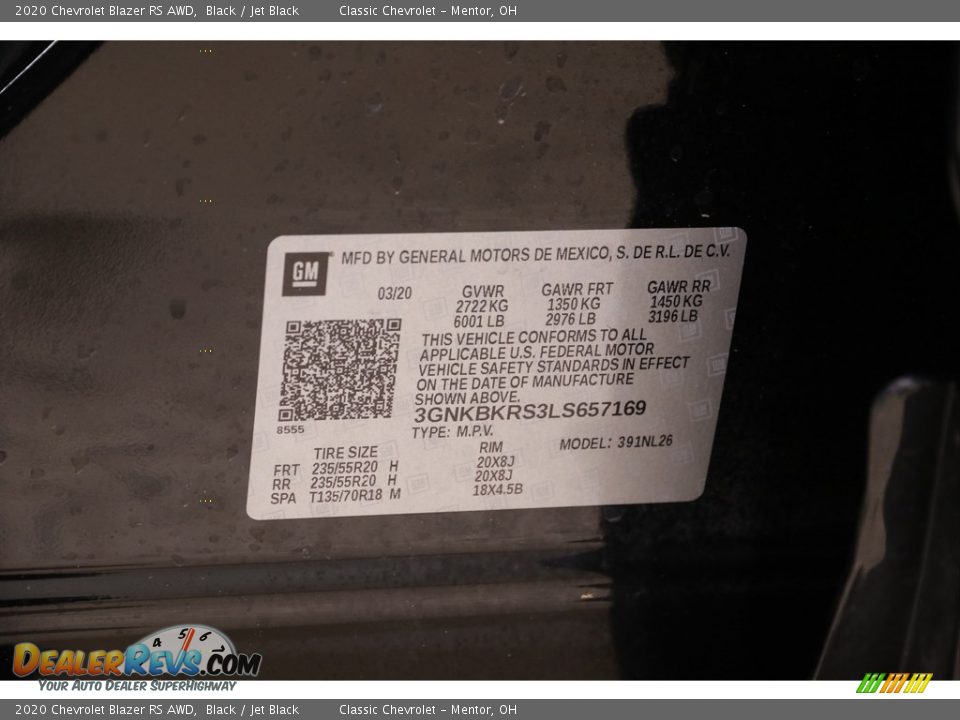2020 Chevrolet Blazer RS AWD Black / Jet Black Photo #21