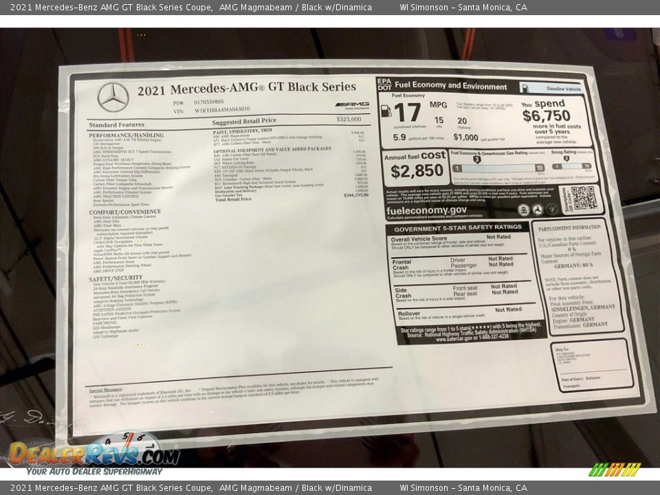 2021 Mercedes-Benz AMG GT Black Series Coupe Window Sticker Photo #12