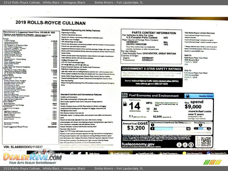 2019 Rolls-Royce Cullinan  Window Sticker Photo #66