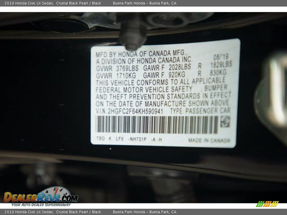 2019 Honda Civic LX Sedan Crystal Black Pearl / Black Photo #35