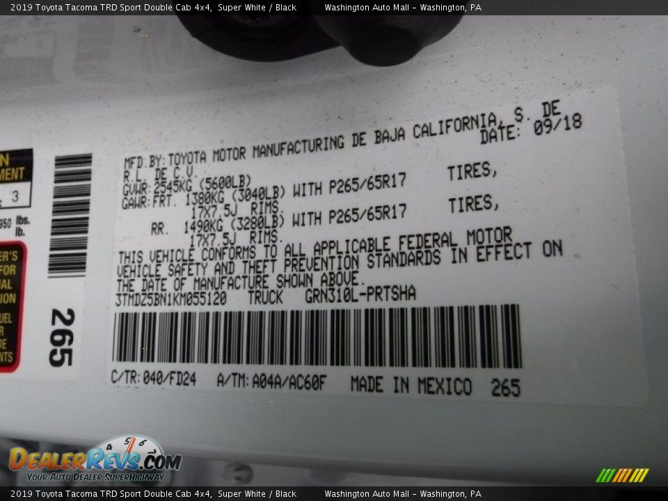 2019 Toyota Tacoma TRD Sport Double Cab 4x4 Super White / Black Photo #33