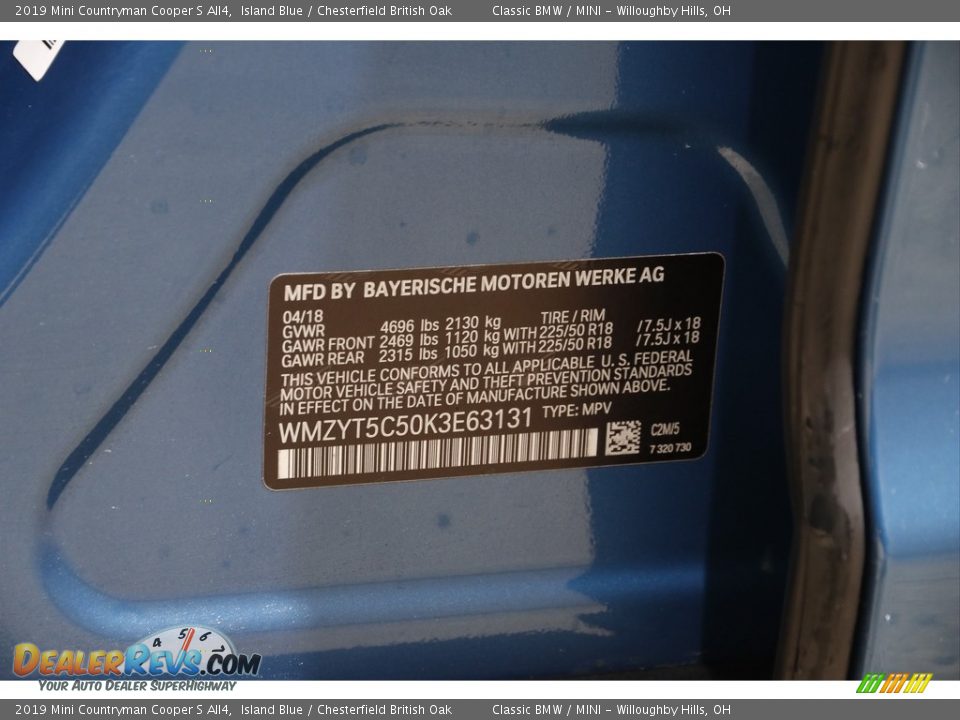 2019 Mini Countryman Cooper S All4 Island Blue / Chesterfield British Oak Photo #19