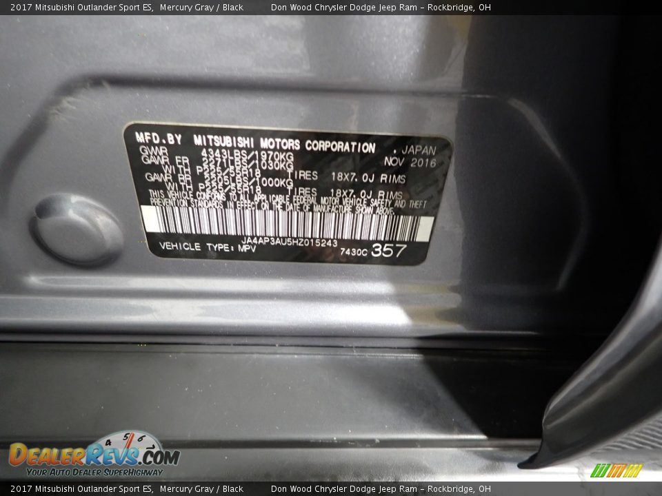 2017 Mitsubishi Outlander Sport ES Mercury Gray / Black Photo #36