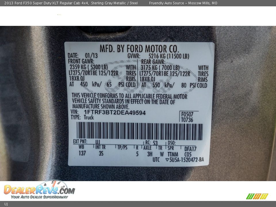 Ford Color Code UJ Sterling Gray Metallic