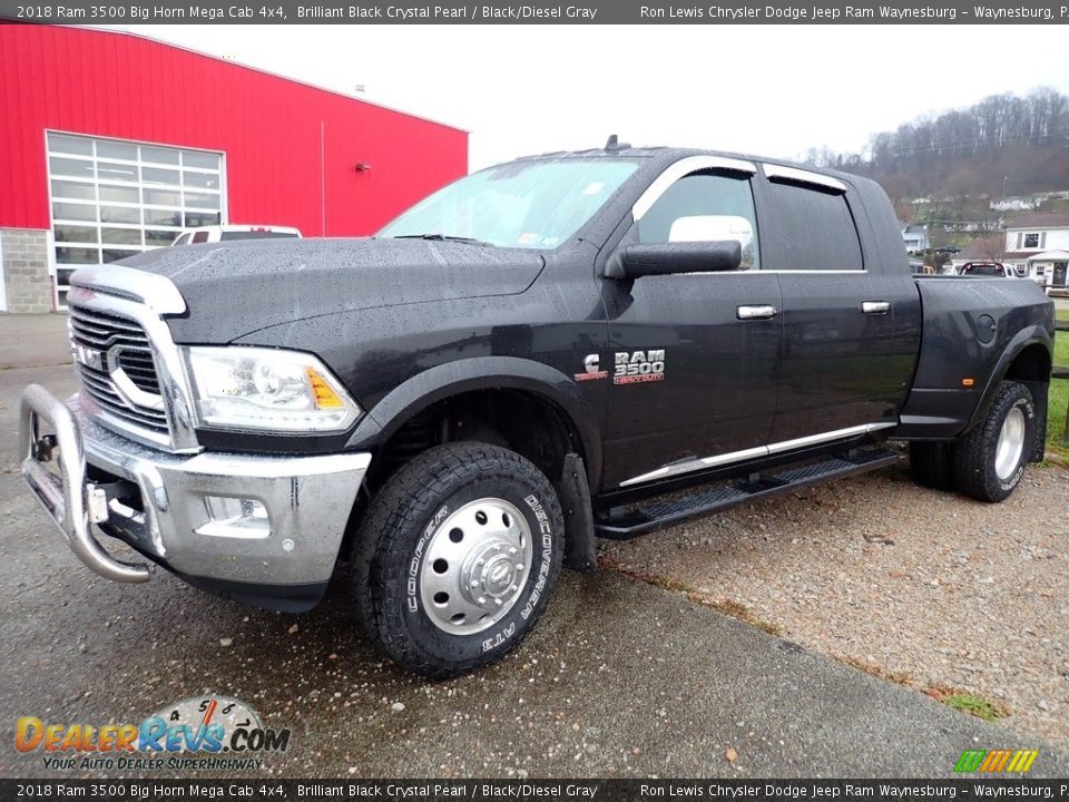 2018 Ram 3500 Big Horn Mega Cab 4x4 Brilliant Black Crystal Pearl / Black/Diesel Gray Photo #1