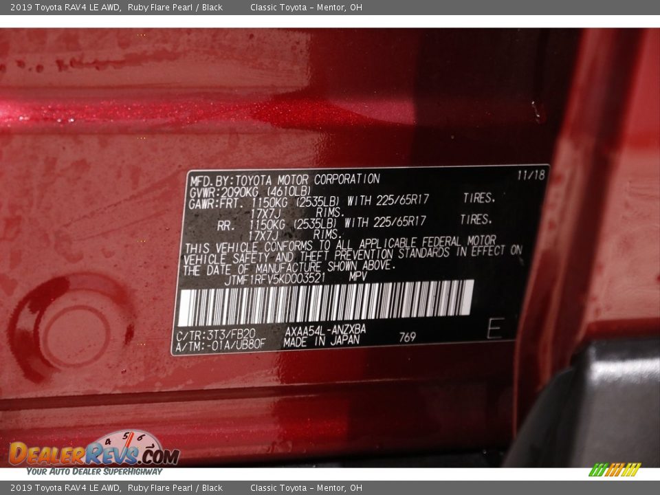 2019 Toyota RAV4 LE AWD Ruby Flare Pearl / Black Photo #19