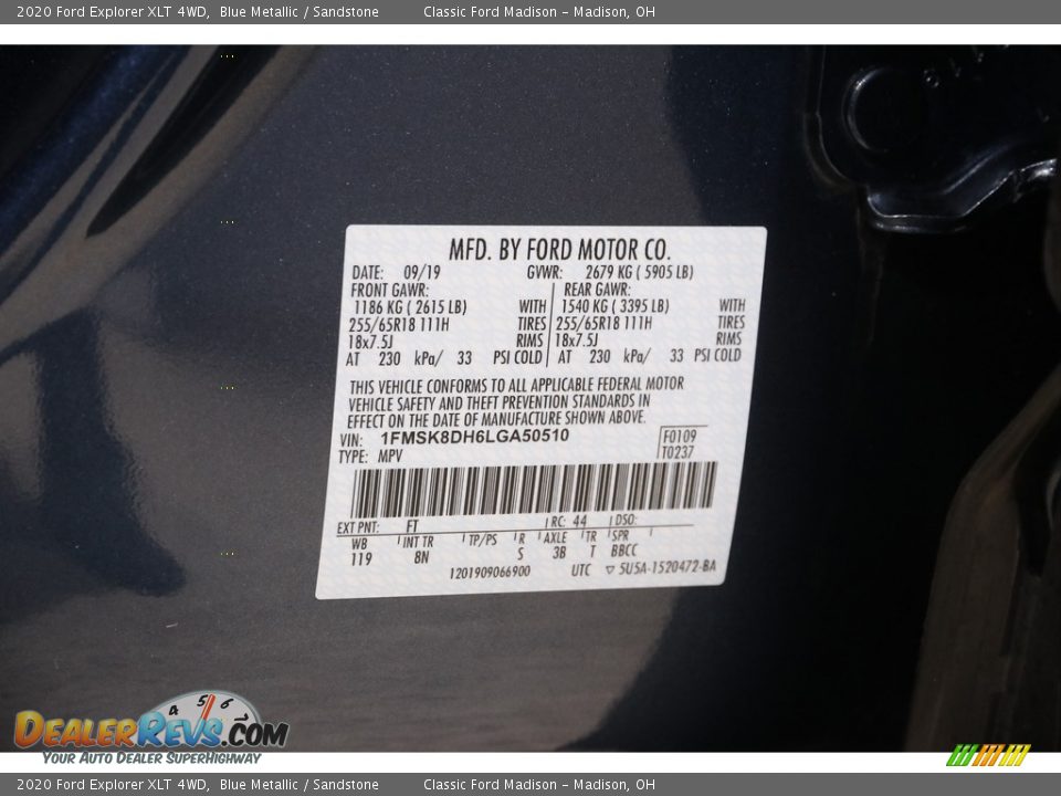 2020 Ford Explorer XLT 4WD Blue Metallic / Sandstone Photo #22