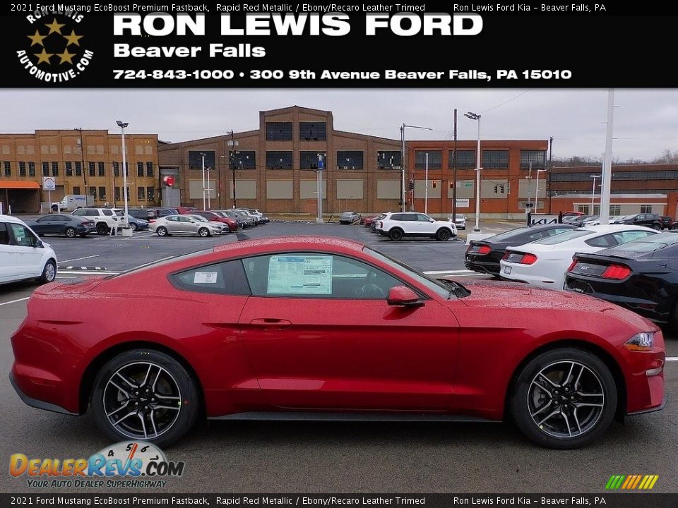 2021 Ford Mustang EcoBoost Premium Fastback Rapid Red Metallic / Ebony/Recaro Leather Trimed Photo #1