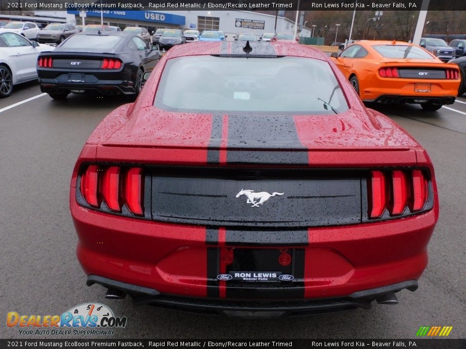 2021 Ford Mustang EcoBoost Premium Fastback Rapid Red Metallic / Ebony/Recaro Leather Trimed Photo #3