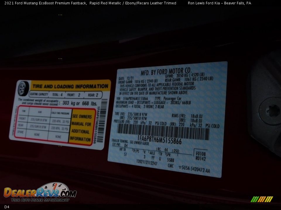 Ford Color Code D4 Rapid Red Metallic