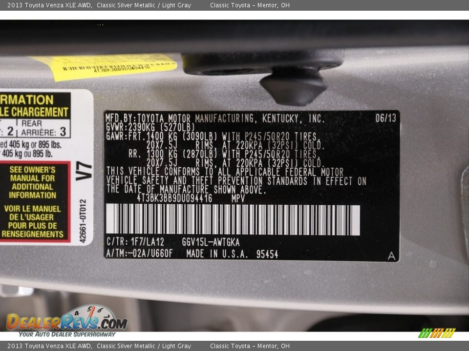 2013 Toyota Venza XLE AWD Classic Silver Metallic / Light Gray Photo #23