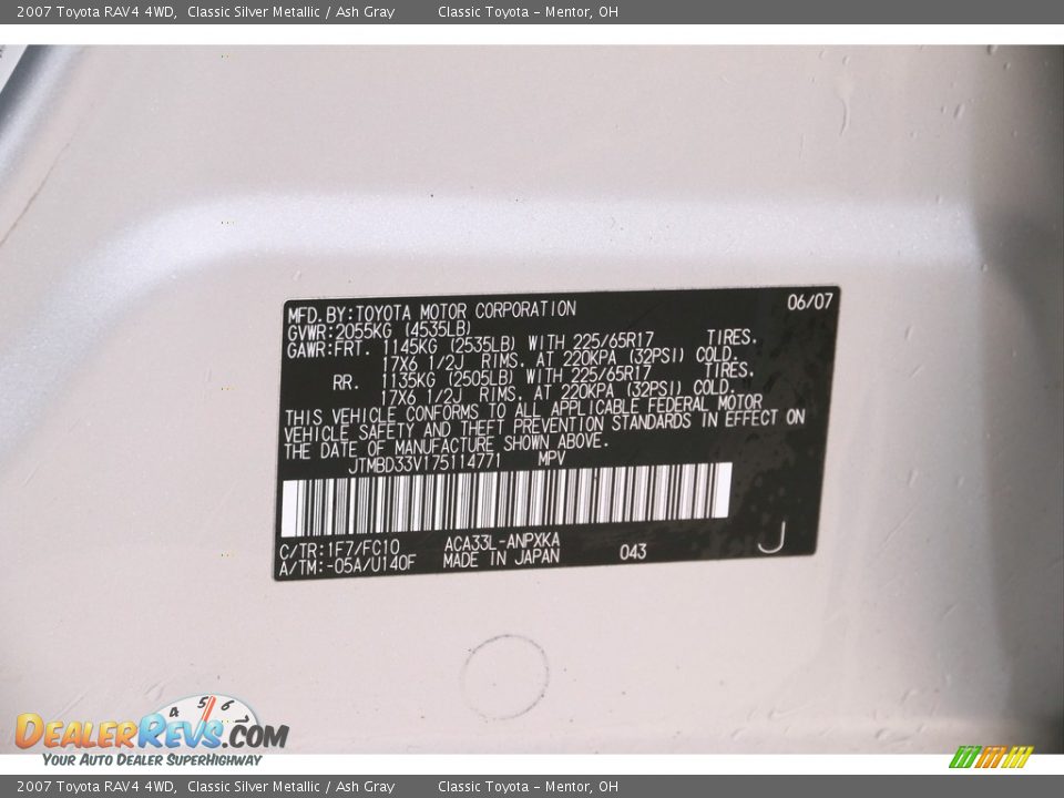 2007 Toyota RAV4 4WD Classic Silver Metallic / Ash Gray Photo #16