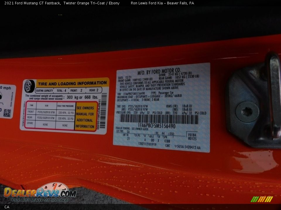 Ford Color Code CA Twister Orange Tri-Coat