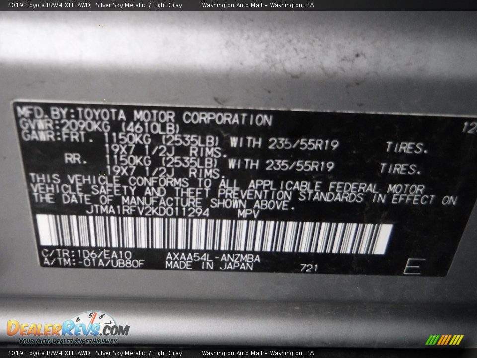 2019 Toyota RAV4 XLE AWD Silver Sky Metallic / Light Gray Photo #35
