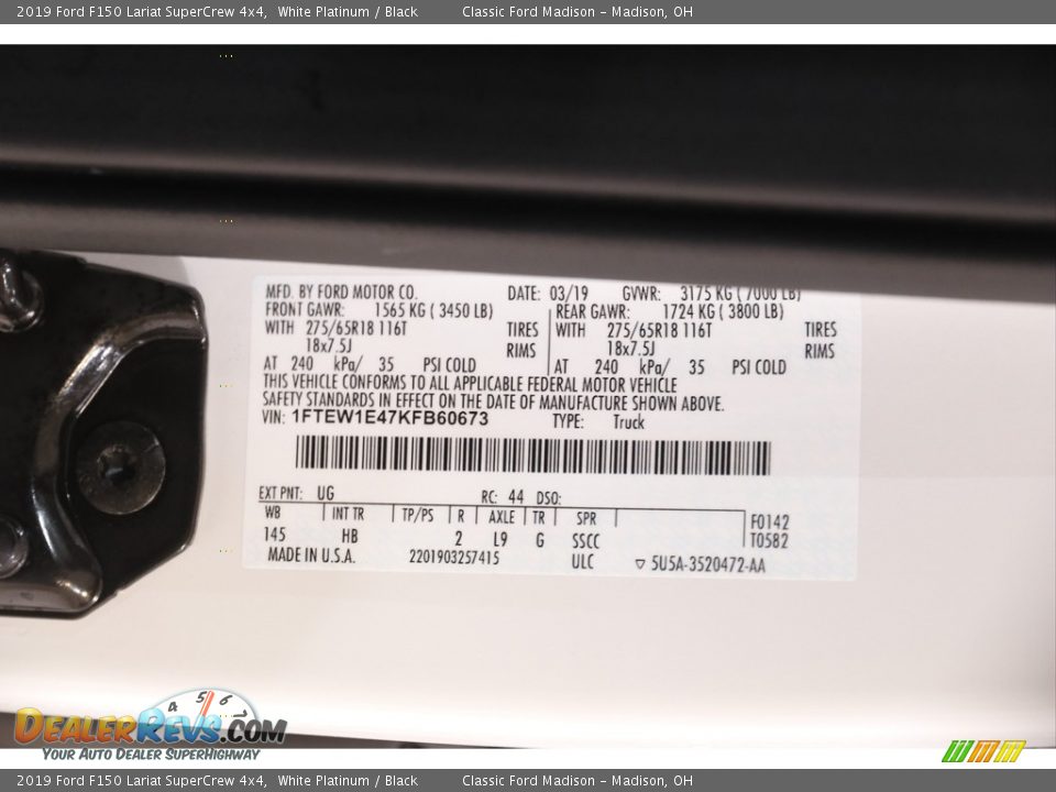 2019 Ford F150 Lariat SuperCrew 4x4 White Platinum / Black Photo #24