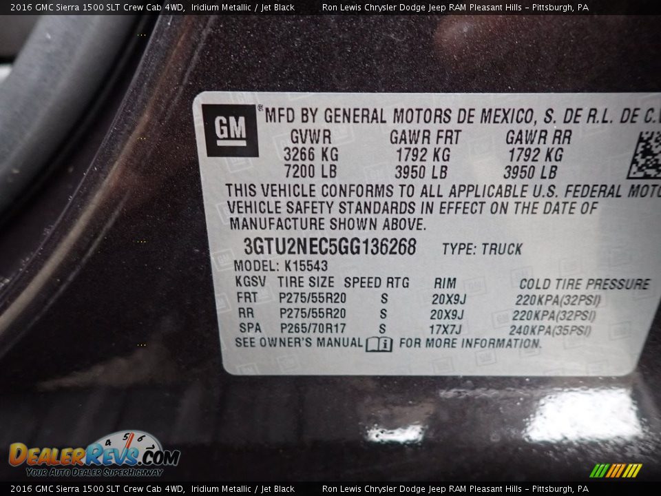 2016 GMC Sierra 1500 SLT Crew Cab 4WD Iridium Metallic / Jet Black Photo #15